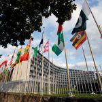 PARIS, France - October 11: The flag of the headquarters of the United Nations Educational, Scientific and Cultural Organization (UNESCO) floats at the headquarters of the United Nations Educational, Scientific and Cultural Organization (UNESCO) on October 11, 2017 in Paris, France. Starting this Monday, 58 members of the UNESCO Executive Committee will vote secretly through the organization's headquarters to elect their new Director-General. Several votes are planned, and the name of the new UNESCO Director-General will be announced on November 10 (Photo by Chesnot/Getty Images)