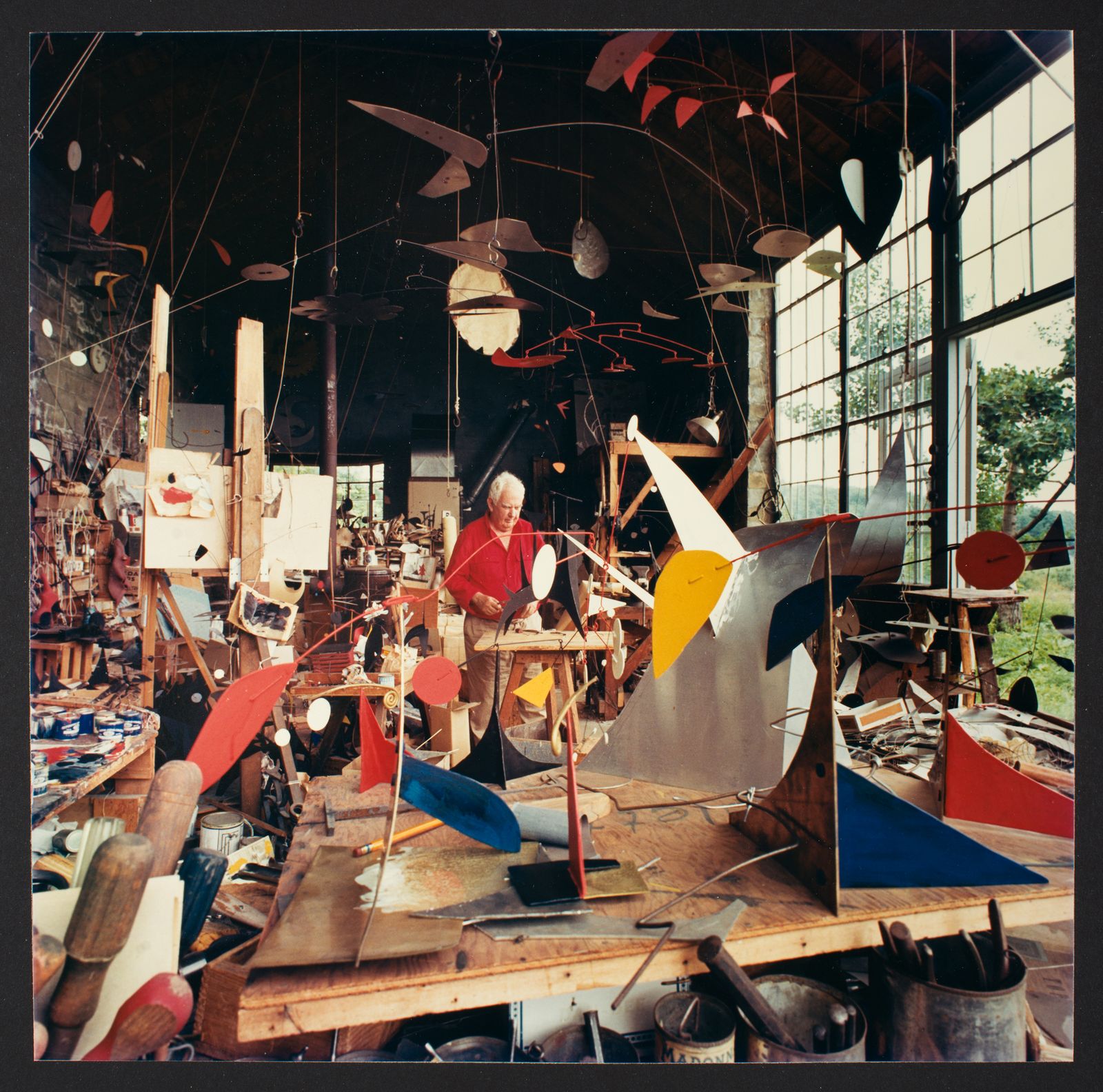 In 1964, Alexander Calder, a studio attraction in his Connecticut studio.